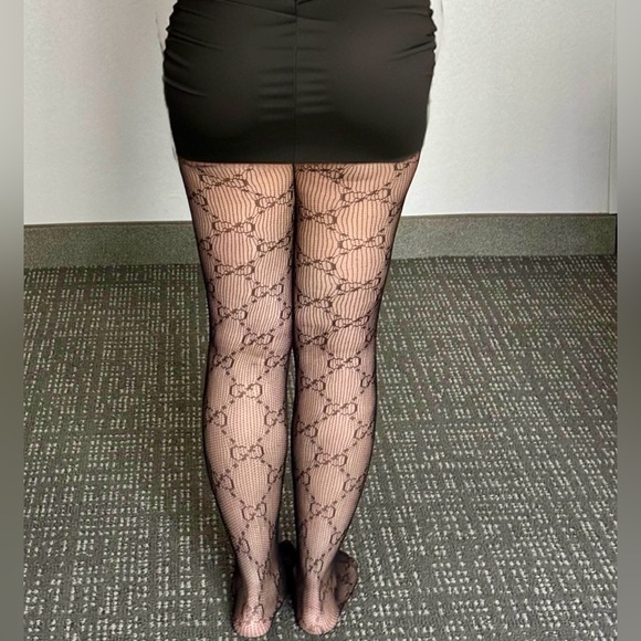 GG Black Pattern Tights - Picture 2 of 6